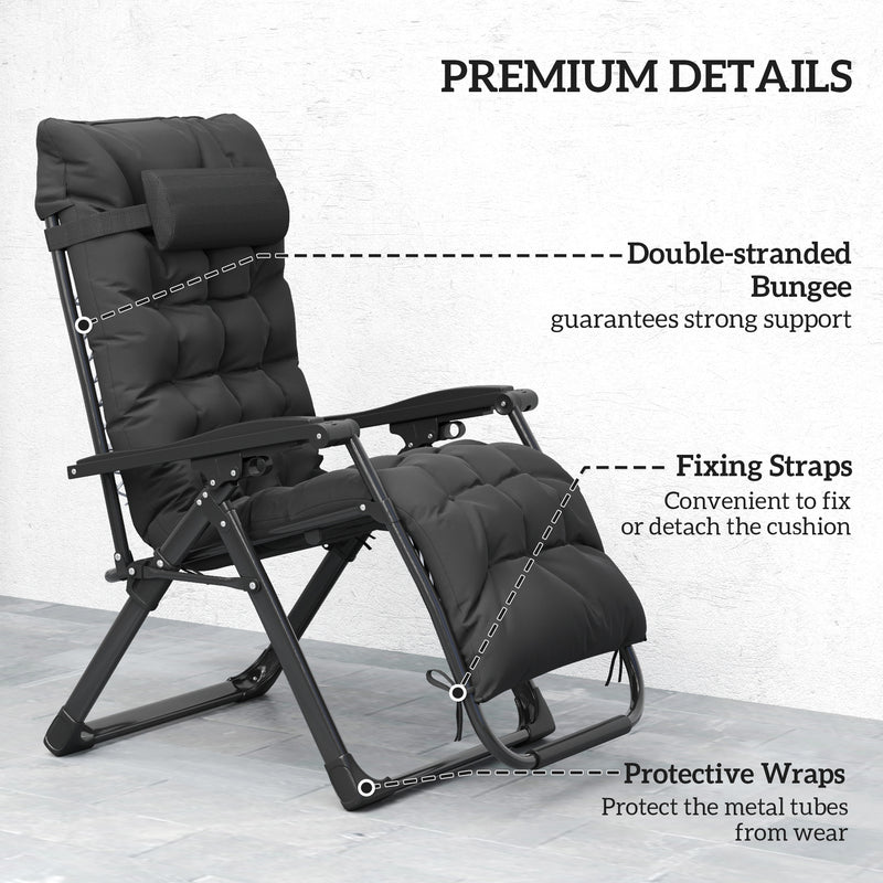 2 Piece Zero Gravity Reclining Sun Loungers With Cushions For Garden Relaxation Black AOSOM