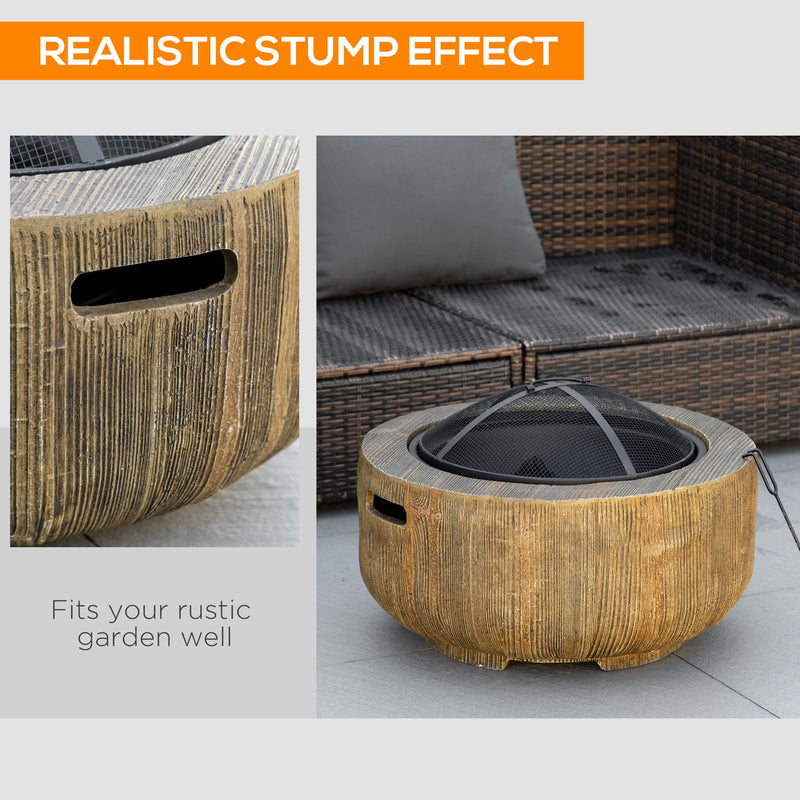 Garden Fire Pit with Spark Guard and Handles for Safe Outdoor Heating Light Brown AOSOM