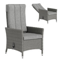 Rattan Recliner Garden Chair with Adjustable Backrest and Washable Cushion Light Grey AOSOM