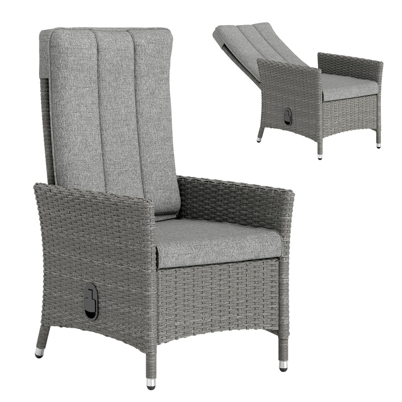 Rattan Recliner Garden Chair with Adjustable Backrest and Washable Cushion Light Grey AOSOM