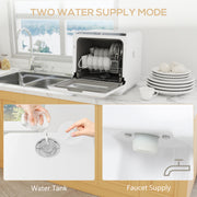 Compact 6L Tabletop Dishwasher with Five Cleaning Modes Ideal for Small Kitchens White AOSOM