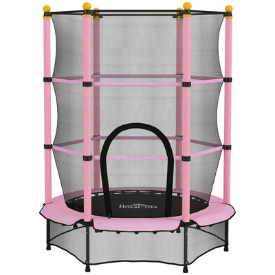 Kids 4.6ft Trampoline With Safety Enclosure For Indoor And Outdoor Play Pink AOSOM
