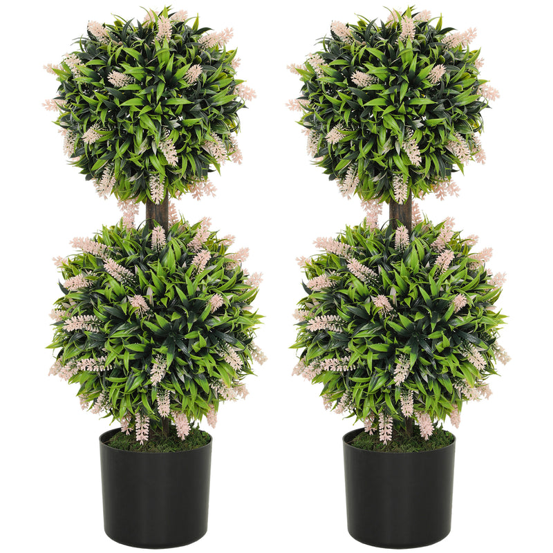 Set of 2 Artificial Ball Trees with Pink Lavender Flowers 70cm by HOMCOM