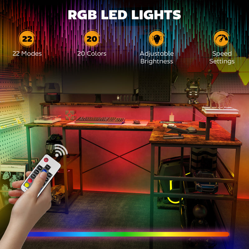 L Shaped Gaming Desk with LED Lights and Power Outlets 150cm Corner Computer Desk by HOMCOM