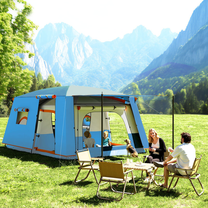 5 Person Family Camping Tent with Two Bedrooms and Living Area Waterproof Blue