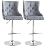 Set of 2 Adjustable Swivel Bar Stools with Tufted Back and Footrest for Home Bar Grey
