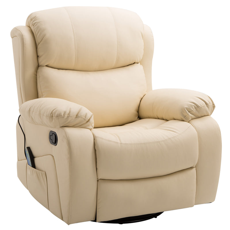 Reclining Massage Chair with Heat and Swivel Base Manual Recliner with Footrest Beige