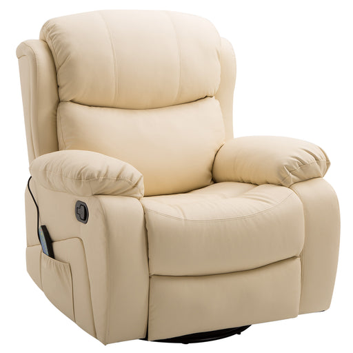 Reclining Massage Chair with Heat and Swivel Base Manual Recliner with Footrest Beige