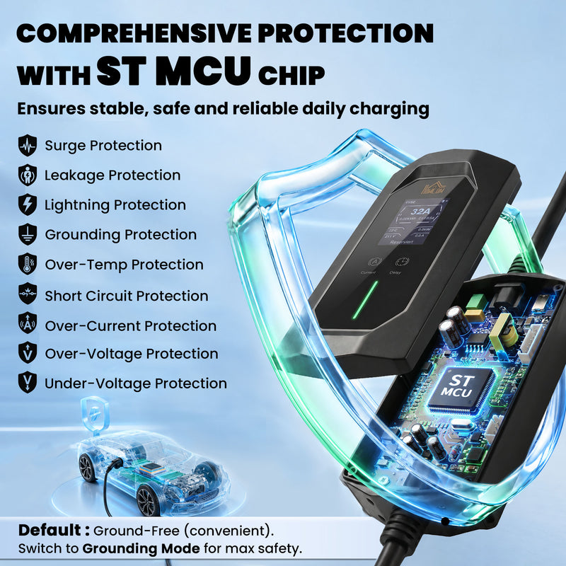 Portable Type 2 EV Charger for Easy Home Car Charging with 10m Cable Black