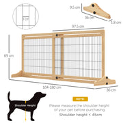 Adjustable Freestanding Wooden Dog Gate for Doorways and Stairs Natural Wood Finish AOSOM