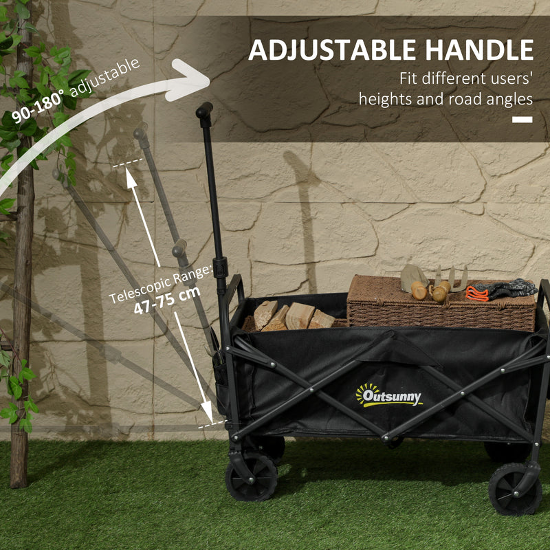 Black 62L Heavy Duty Folding Festival Trolley With Wheels and Adjustable Handle by Outsunny