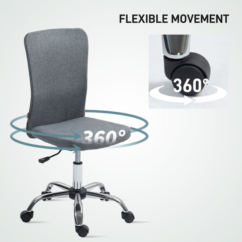 Grey Armless Swivel Office Chair with Adjustable Height for Home or Office by HOMCOM