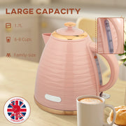 3kW Rapid Boil Electric Kettle With Honeycomb Design Ideal For Quick Brews, Pink