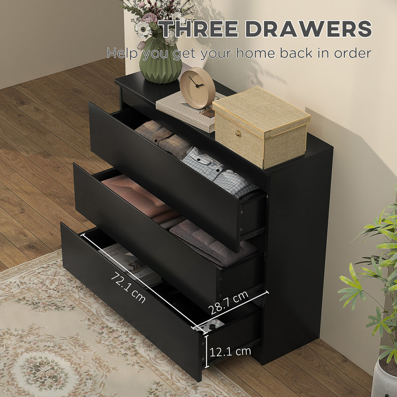 Black 3 Drawer Chest of Drawers Bedroom Storage Unit by HOMCOM