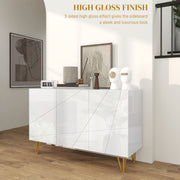 White High Gloss Sideboard Cabinet with Metal Hairpin Legs for Living Room Storage