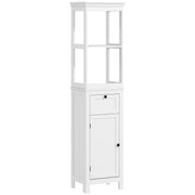 Tall Slim Bathroom Storage Cabinet with Shelves Drawer and Soft Close Door in White by HOMCOM