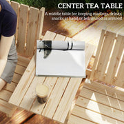 Wooden Garden Bench for Two with Middle Table and Parasol Hole Natural Finish Outsunny