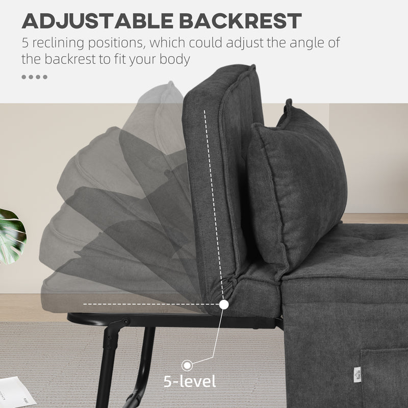 Folding Sleeper Chair Bed with Adjustable Backrest and Side Pockets for Lounge Use Charcoal Grey
