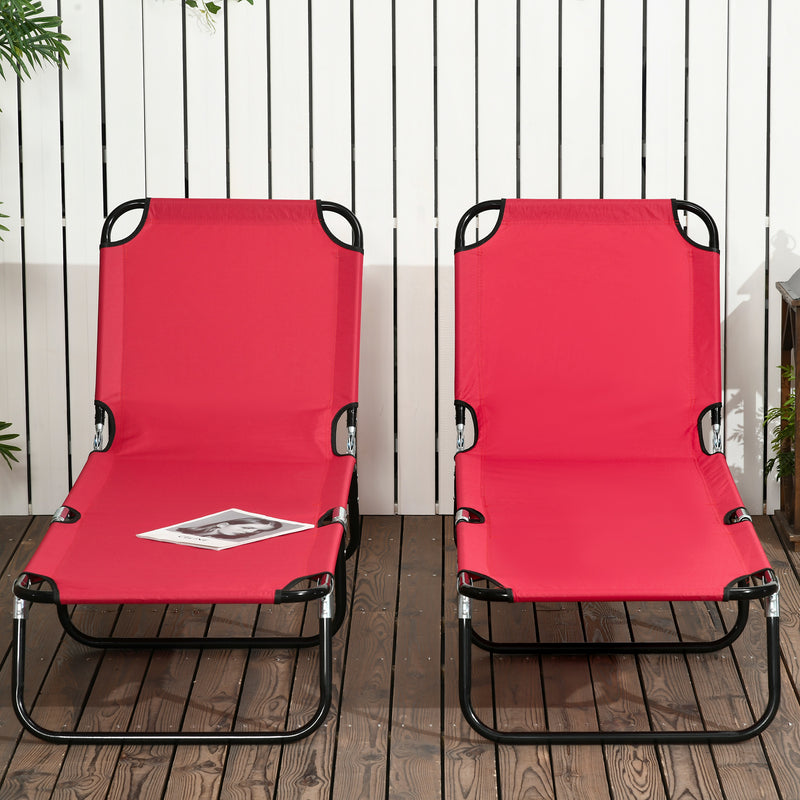 Set of 2 Folding Sun Loungers with 5-Position Adjustable Backrest Wine Red by Outsunny