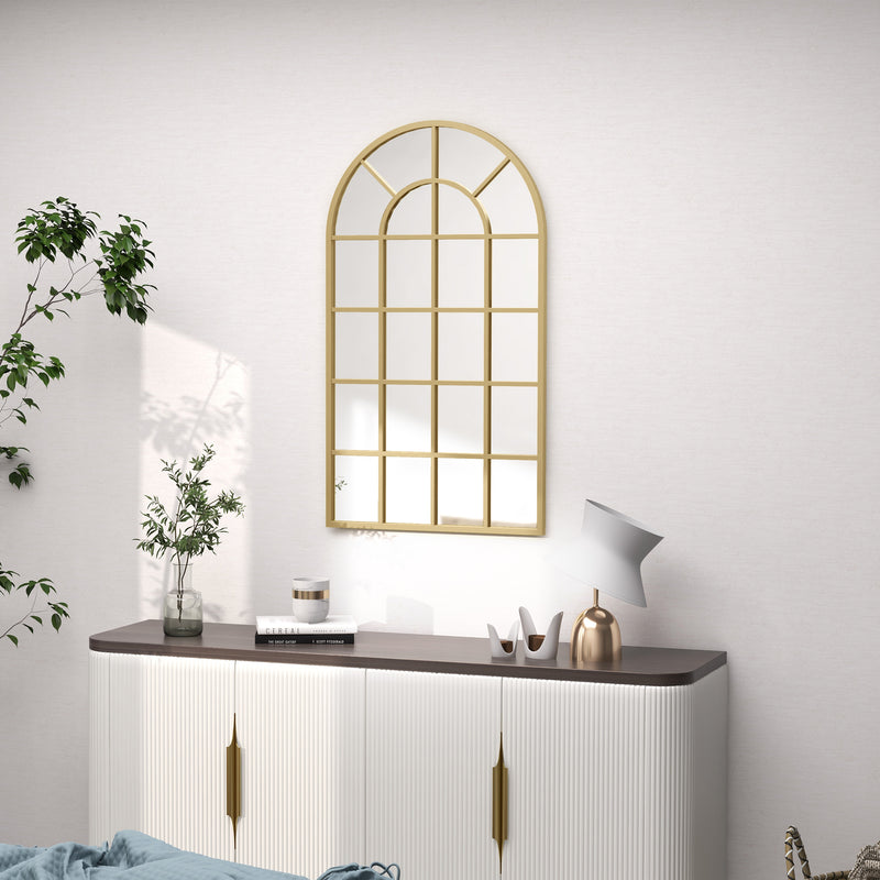 Arched Wall Mirror with Grid Design for Bedrooms and Hallways Gold Tone 110 x 65cm