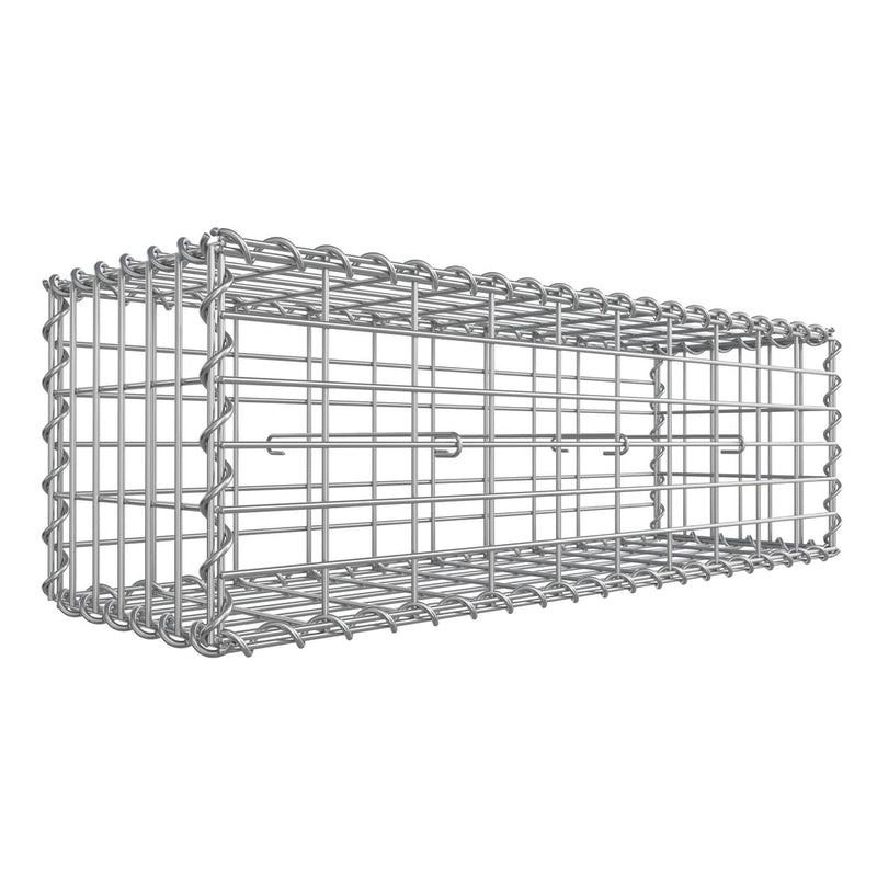 Empty Songmics galvanised steel gabion basket cage seen from the side