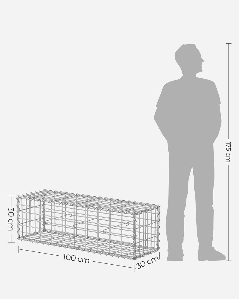 Dimension diagram showing the basket at 100 cm long, 30 cm wide and 30 cm high