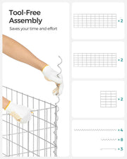 Parts panel listing the mesh panels, spiral binding wires and spacer braces supplied