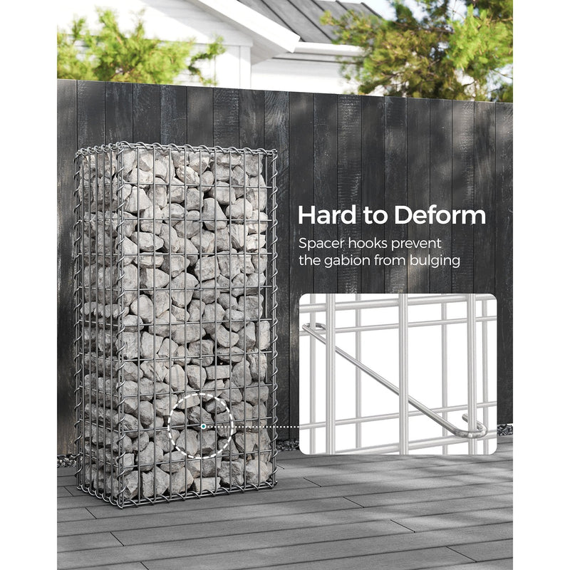 Gabion basket filled with stone showing the anti-bulge spacer hook