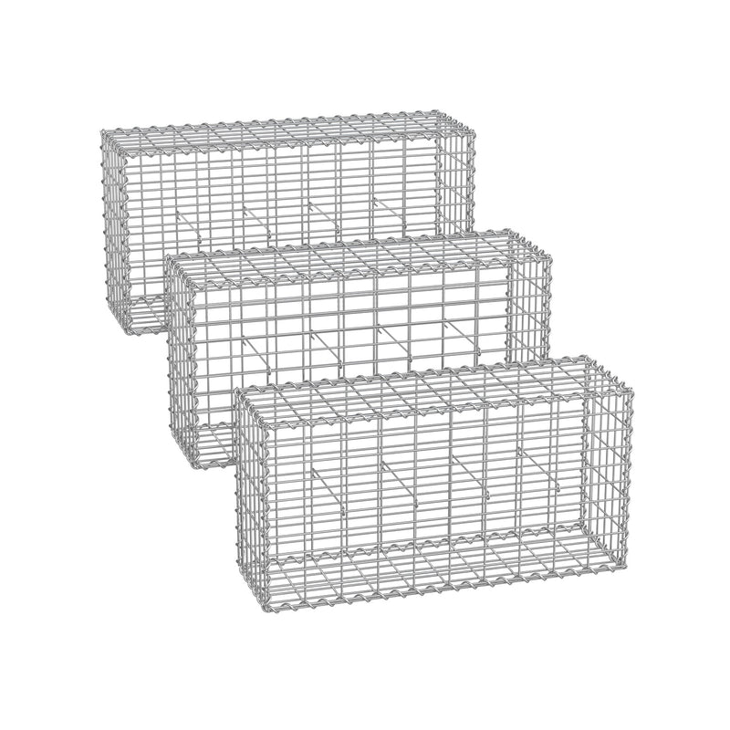 SONGMICS gabion cage baskets, pack of 3, stacked studio shot