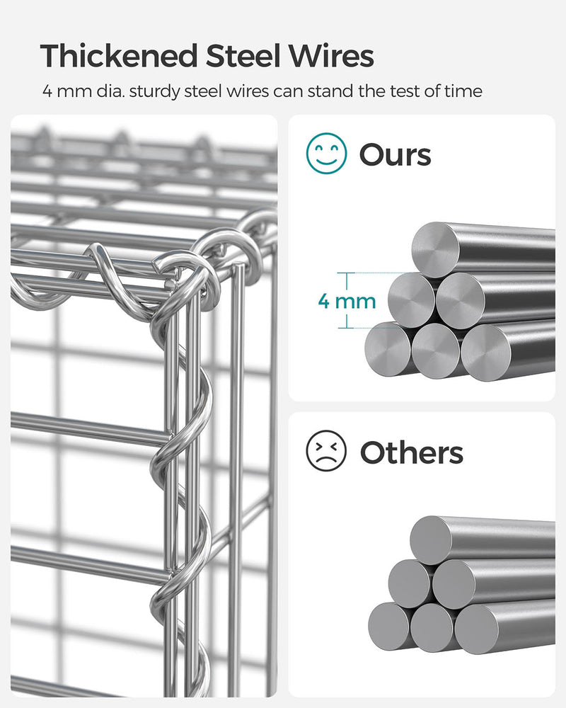 Close-up of the 4 mm thickened galvanised steel wire used in the gabion basket