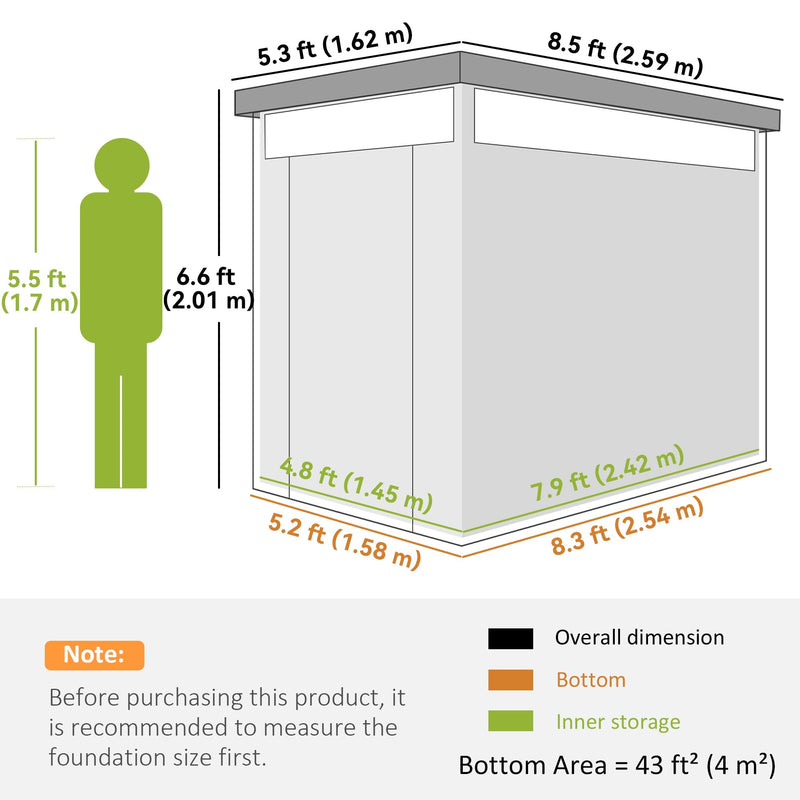 Dimension diagram showing overall 2.59 x 1.62 m, base 2.54 x 1.58 m and inner storage 2.42 x 1.45 m