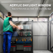Acrylic daylight window panel showing light reaching the shelves inside the shed