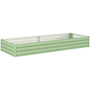 Light green galvanised steel raised garden bed on a plain white background