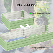 Small planter and large flower bed layouts of the light green raised bed