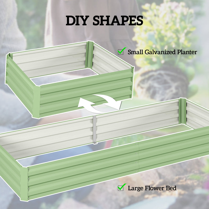 Small planter and large flower bed layouts of the light green raised bed