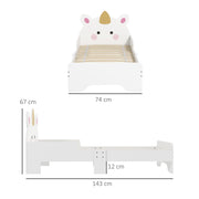 Unicorn Toddler Bed for Kids Aged 3 to 6 with Low Frame for Safety, White