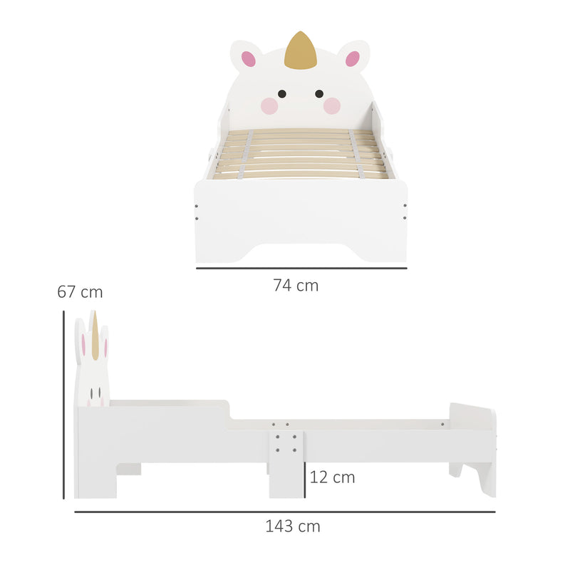 Unicorn Toddler Bed for Kids Aged 3 to 6 with Low Frame for Safety, White