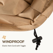 Elastic hem cord with toggle on the windproof edge of the cover