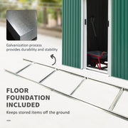 Floor foundation frame shown beside the open shed doorway