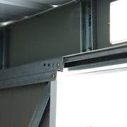 Close-up of a galvanised steel roof beam and corner bracket