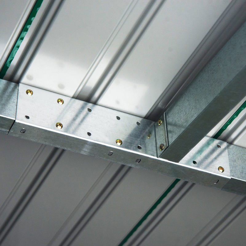 Interior roof structure showing bolted galvanised beams