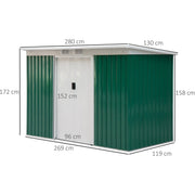Dimension diagram showing 280 x 130 cm with the roof at 158 to 172 cm
