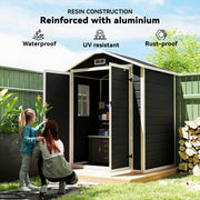 Resin construction panel showing the shed is waterproof, UV resistant and rust-proof
