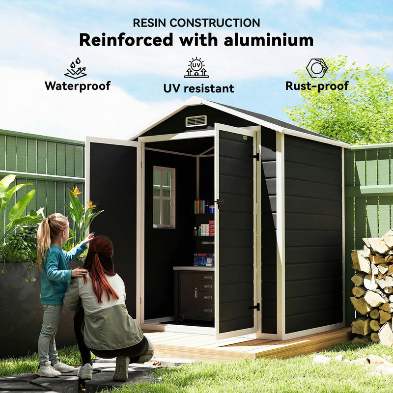 Resin construction panel showing the shed is waterproof, UV resistant and rust-proof