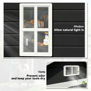 Window and vent panels showing daylight inside the shed and the ventilation grille