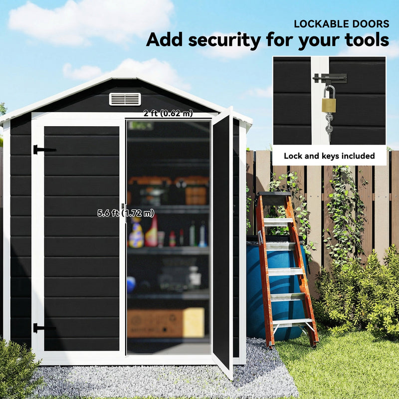 Lockable doors panel with an inset close-up of the padlock and keys included