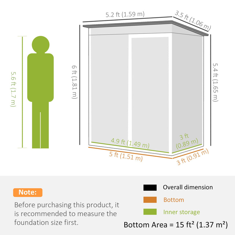 Dimension diagram showing the shed at 159 x 106 cm with a 151 x 91 cm base