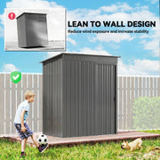Light grey metal shed placed against a garden fence while a child plays football