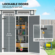 Lockable double doors labelled 1.9 ft (0.58 m) wide each, with lock and keys included