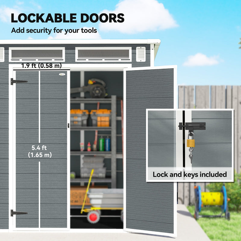 Lockable double doors labelled 1.9 ft (0.58 m) wide each, with lock and keys included